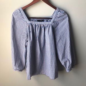 J.Crew Penny Gingham Peasant Square Neck Blouse